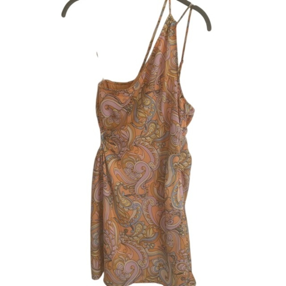 NWOT One Shoulder Paisley Mini Dress S Retro Indie Boho Cutout Festival Concert